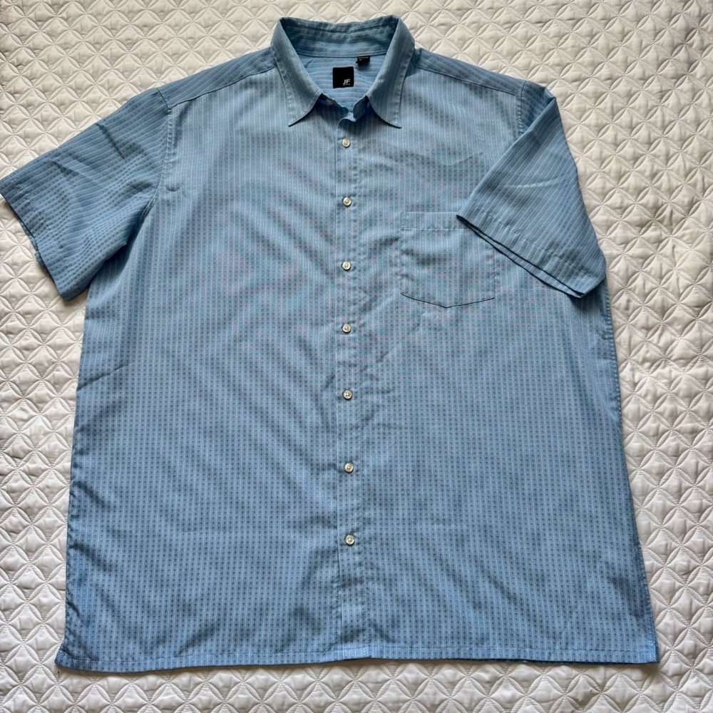 JF J.Ferrar Blue Stripe Casual Button Down Short Sleeve Shirt Sz 2XLT Big Tall
